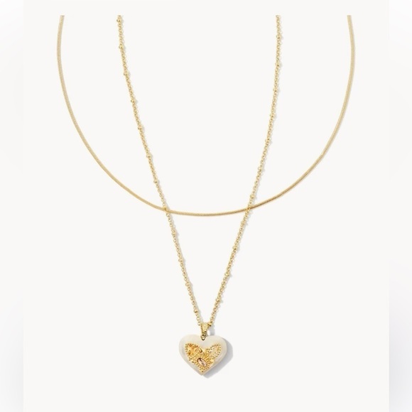 Kendra Scott Penny Gold Heart Multi Strand Necklace in Ivory Mother of Pearl NWT - Picture 6 of 7